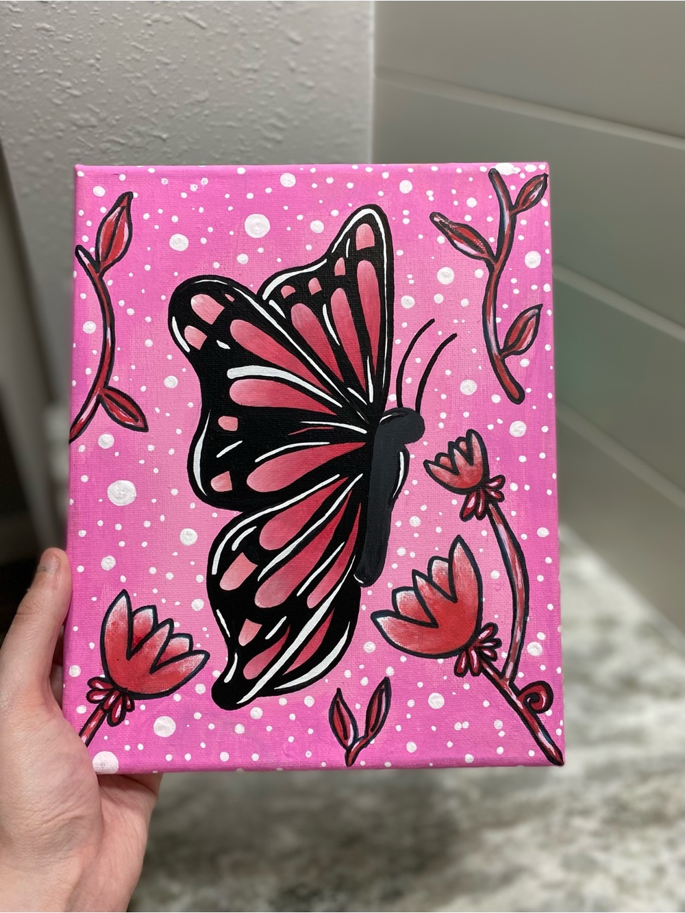 Pink and Black Butterfly Canvas Art